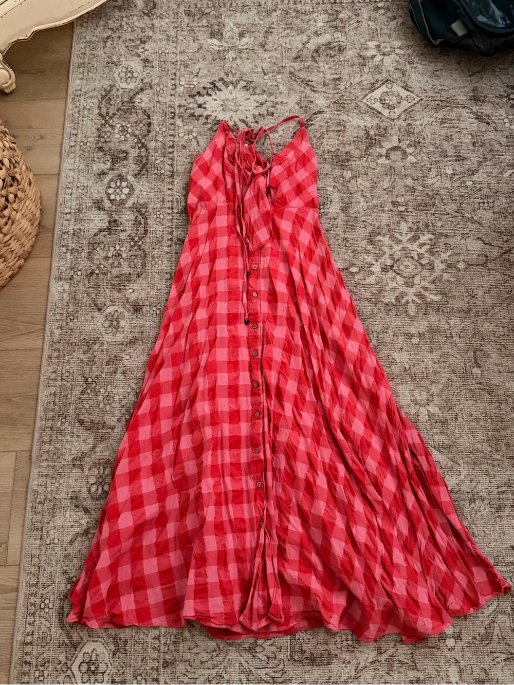 Free People Red Checkered Maxi Dress